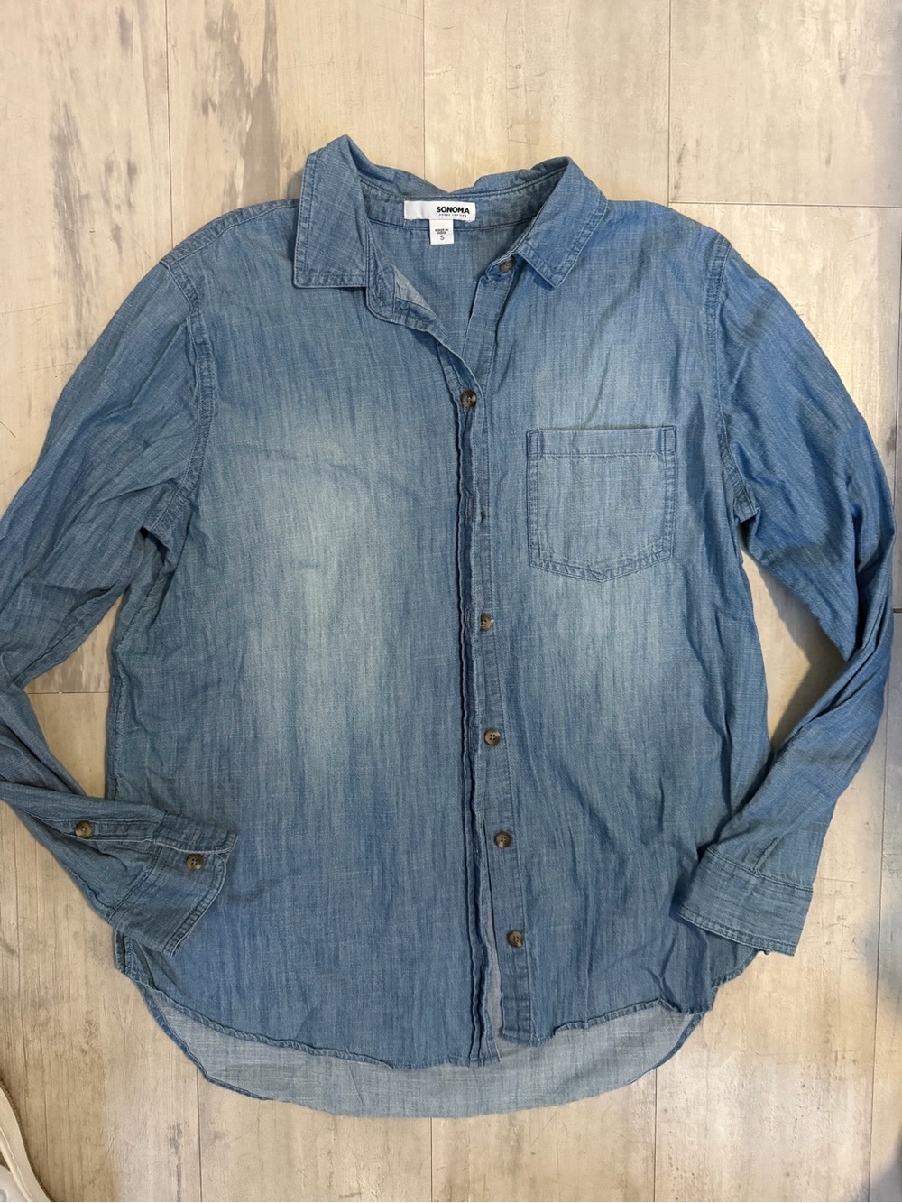 Sonoma Women’s Faded Blue Chambray Button-Down Shirt